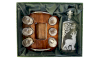 JAGERGLASS Set of vodka glasses on a wooden stand with a decanter