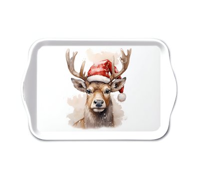 AMBIENTE Tray DEER WITH SANTA HAT