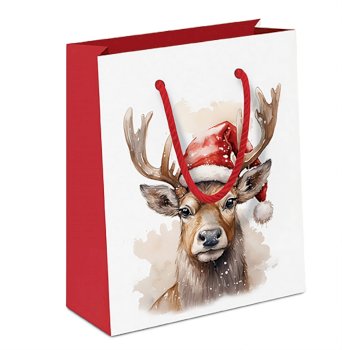 AMBIENTE Gift bag DEER WITH SANTA HAT